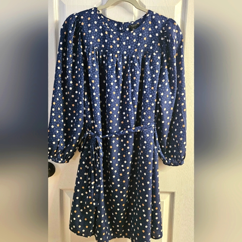 Ann Taylor Navy Belted Flare Dress Medium Petite NWT
